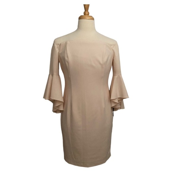 🛑SOLD🛑Calvin Klein Off the Shoulder Sheath Ruffled Sleeve Dress Women Size 14 - Picture 3 of 12